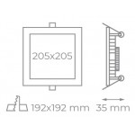 Downlight LED Cuadrado 205x205mm Gris Plata 25W, Corte 192x192mm. para Techos Lamas